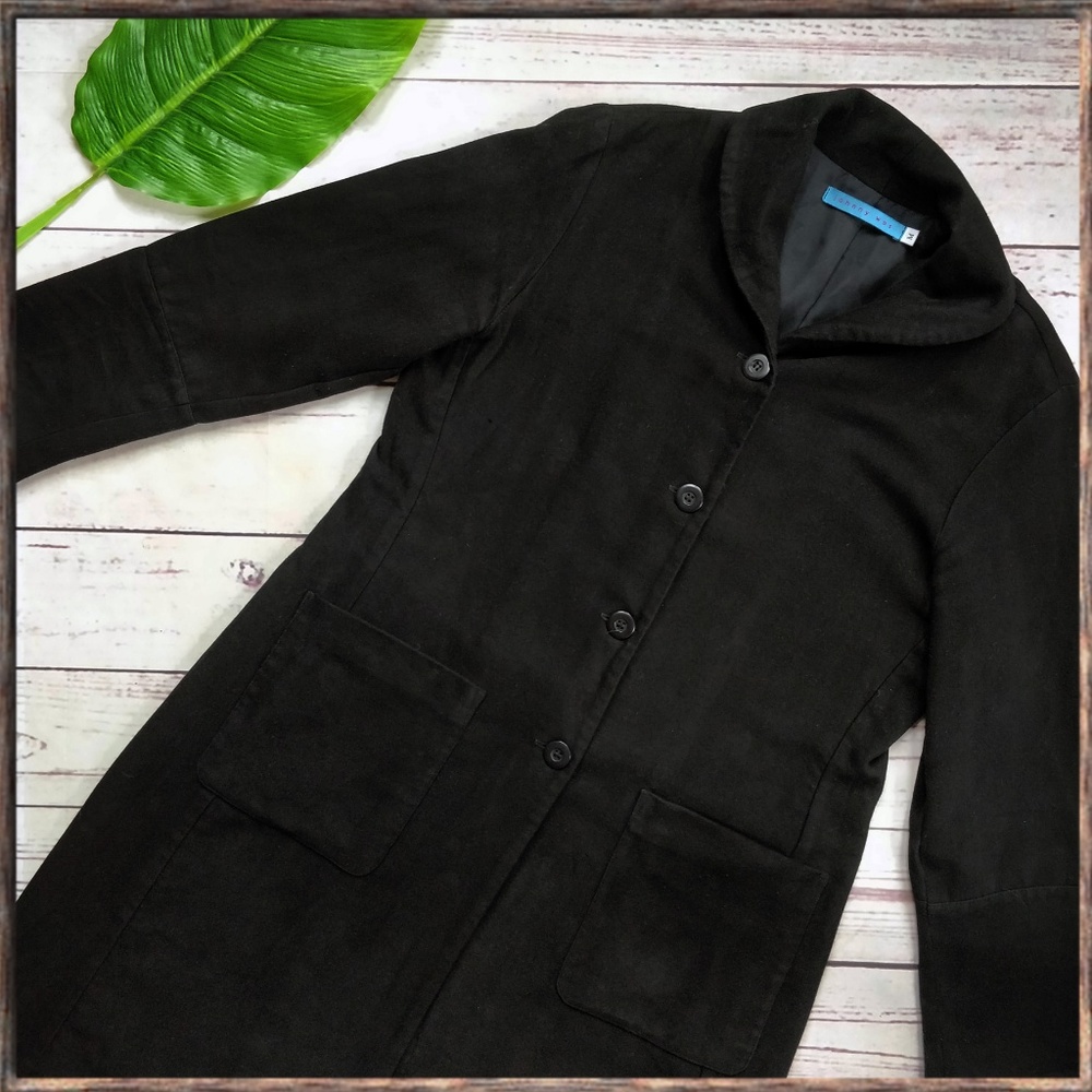 JOHNNY WAS All Black Four Button Coat, Medium
